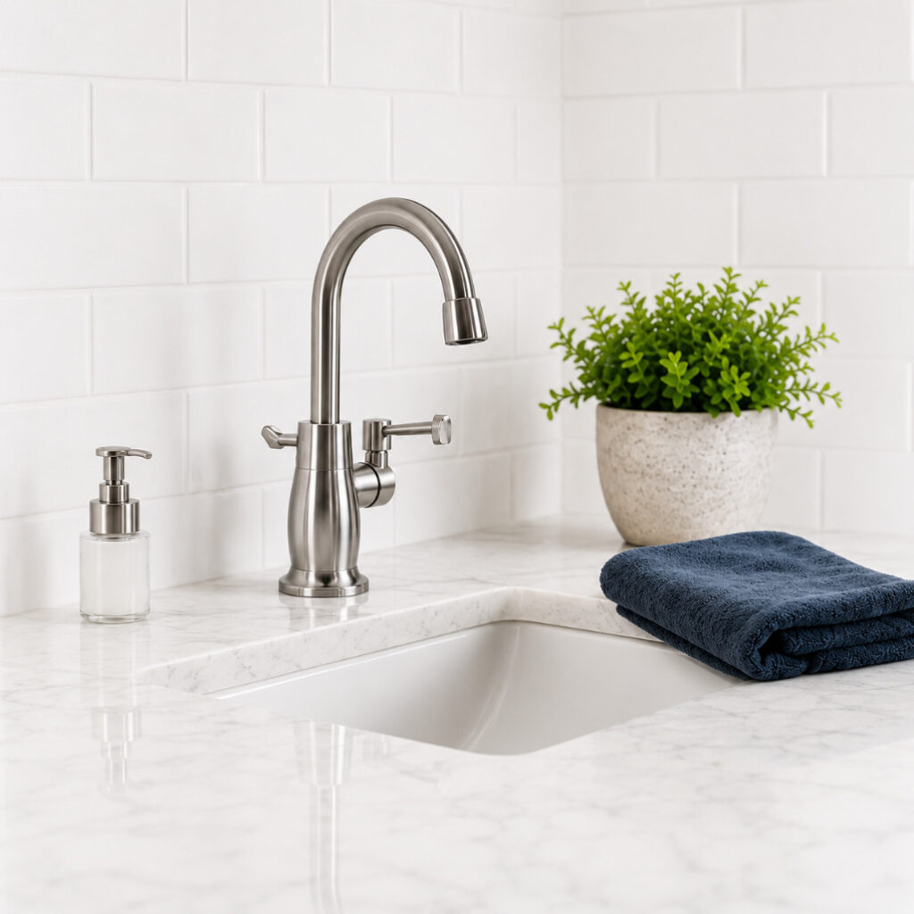 Clean bathroom sink faucet for North Jersey plumbing service by All Year Plumbing